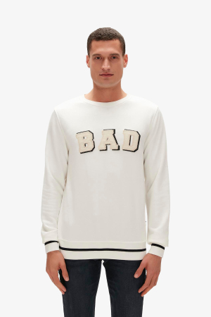 Bad Bear Felt Crewneck Erkek Beyaz Sweatshirt 23.02.12.013-C04 - Bad Bear