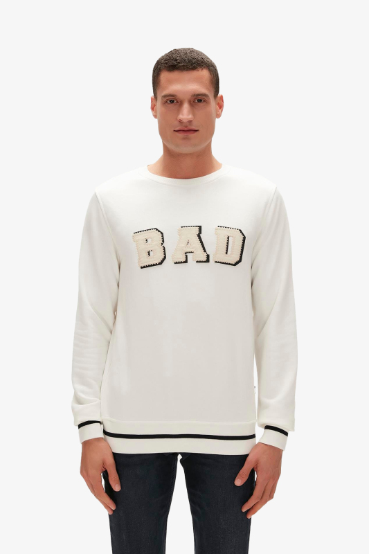 Bad Bear Felt Crewneck Erkek Beyaz Sweatshirt 23.02.12.013-C04 - 1