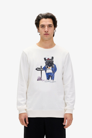 Bad Bear Panther Crewneck Erkek Beyaz Sweatshirt 24.02.12.020-C04 - Bad Bear