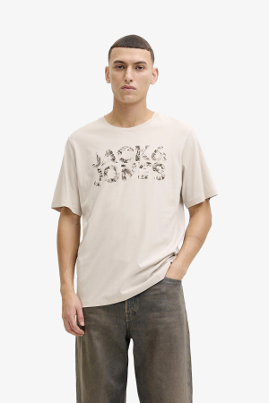 Jack & Jones Jjejeff Logo Erkek Bej T-Shirt 12288536-Moonbeam - Jack & Jones