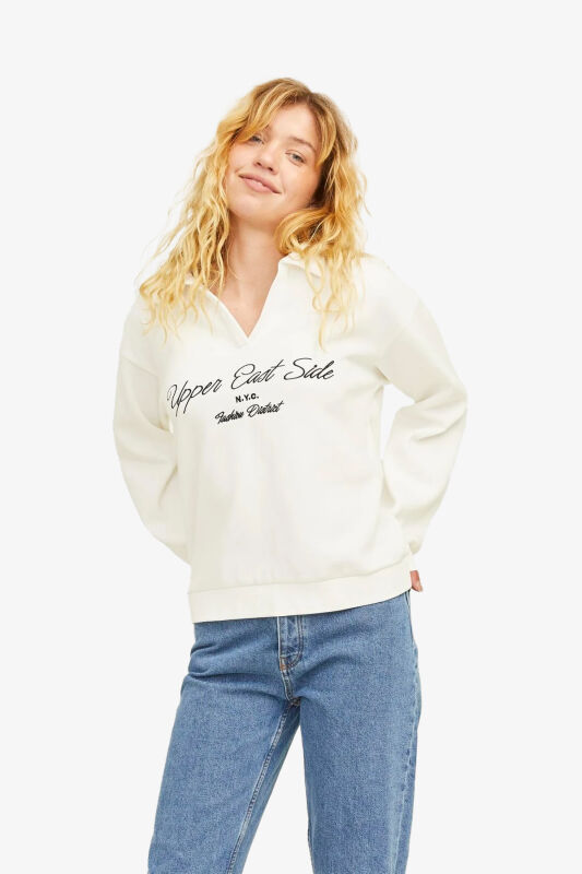 JJXX Jxpallas Kadın Beyaz Sweatshirt 12262669-BlancdeBlanc - 1