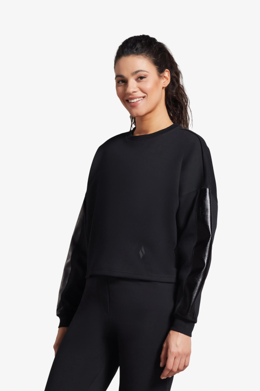 Skechers 2Xı-Lock Foil Covered Cre Neck Kadın Siyah Sweatshirt S231134-001 - 1
