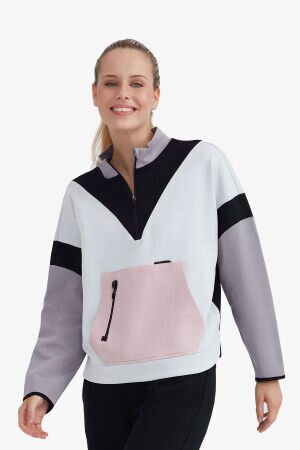 Skechers W 2XI-Lock Color Block Half Zip Sweatshirt Kadın Gri Sweatshirt S232202-043 - Skechers