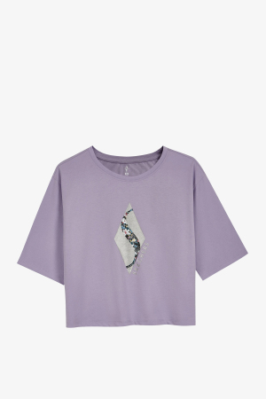 Skechers W Graphic Diamond Crop Kadın Mor T-Shirt S221178-505 - Skechers