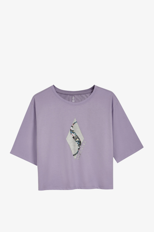 Skechers W Graphic Diamond Crop Kadın Mor T-Shirt S221178-505 - 1