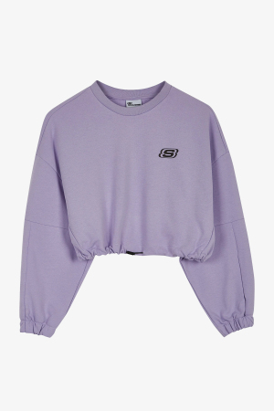 Skechers W Terry Fleece Elastic Detailed Crop Sweatshirt Kadın Mor Sweatshirt S221109-505 - Skechers