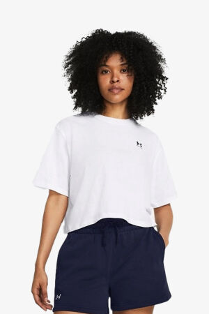 Under Armour W Boxy Crop Logo Ss Kadın Beyaz T-shirt 1386845-100 - 1